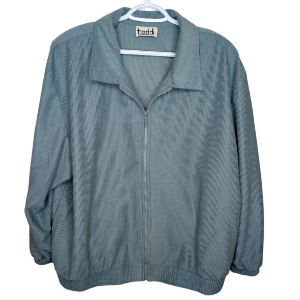 Vintage Teddi Seafoam Teal Green Collared Zip Up Golf Jacket XL Mens Unisex